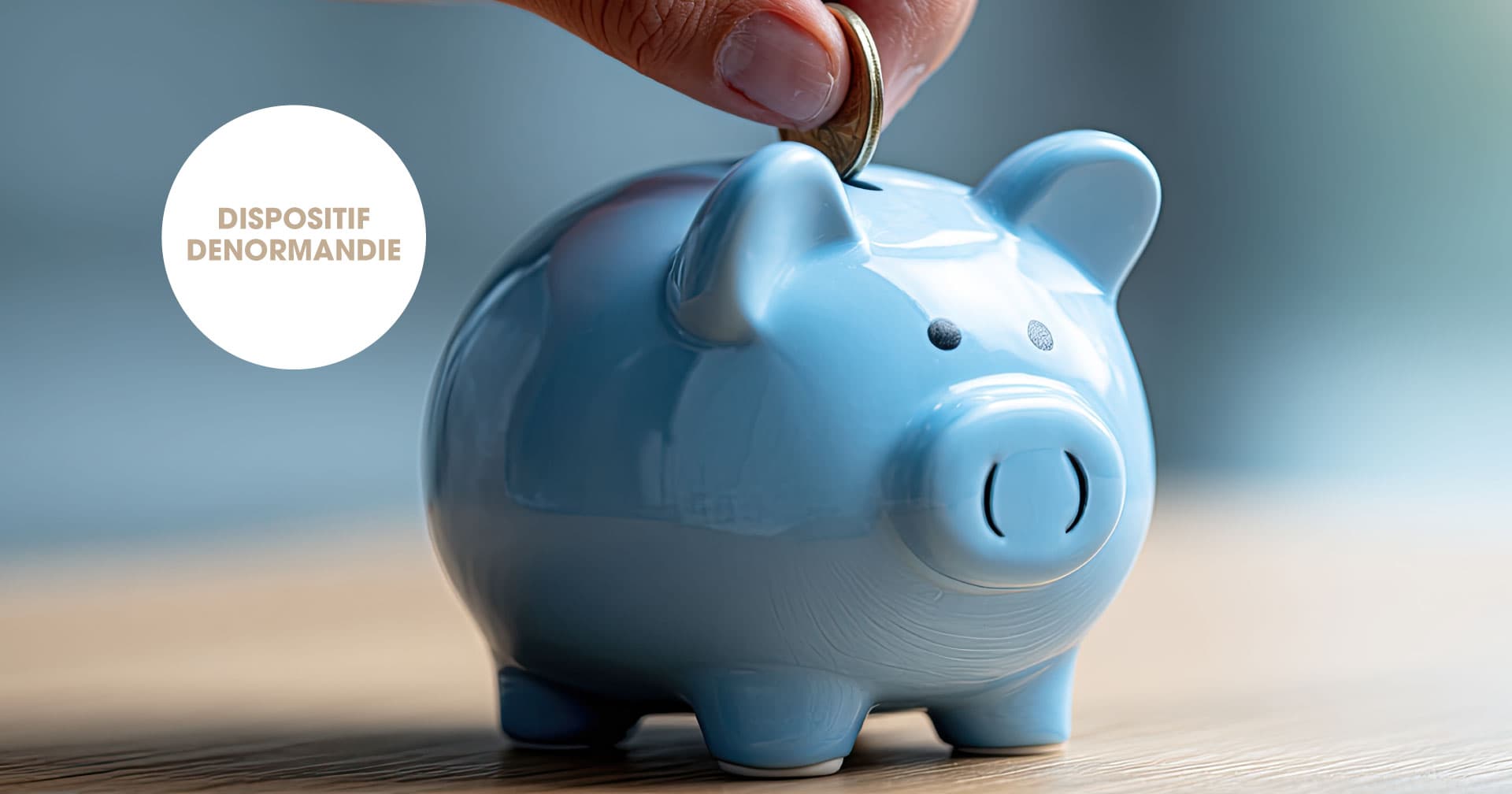 Un cochon tirelire bleu pour symboliser la réduction d'impôt en investissant dans le château à voiron grâce à la loi Denormadie